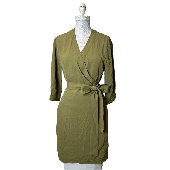 Everlane Japanese GoWeave Long Sleeve Mini Wrap Dress Olive Green Women's 4 NWT - Picture 2 of 11